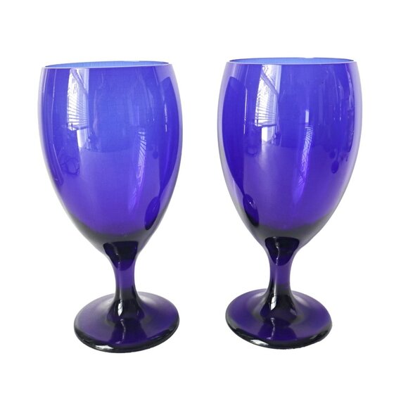 4 Vintage Cobalt Large Blue Wine Glasses Wine Libbey Cocktail Barware - Picture 3 of 5